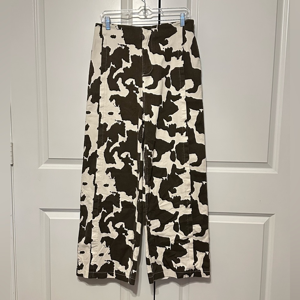 Brown Cow Print Wide Leg Jeans